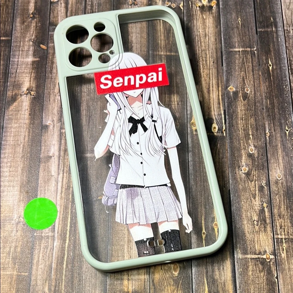 5for$10 Transparent Green Frame IPhone 12 Pro Phone Case Senpai Cute Anime Girl